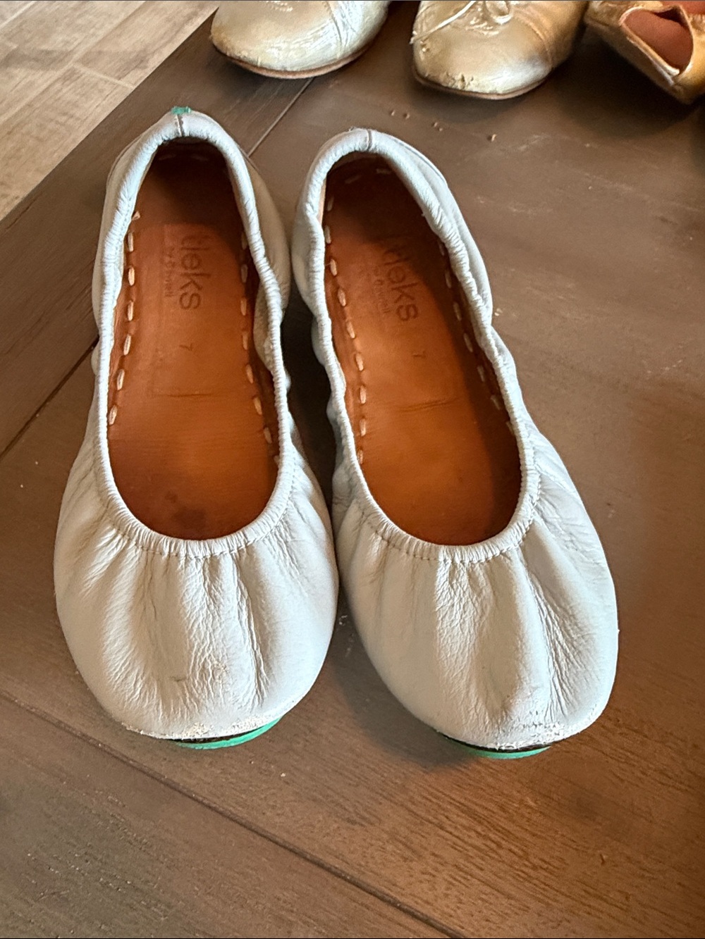 TKEES Women's Soft Leather Ballet Flat in Light Gray